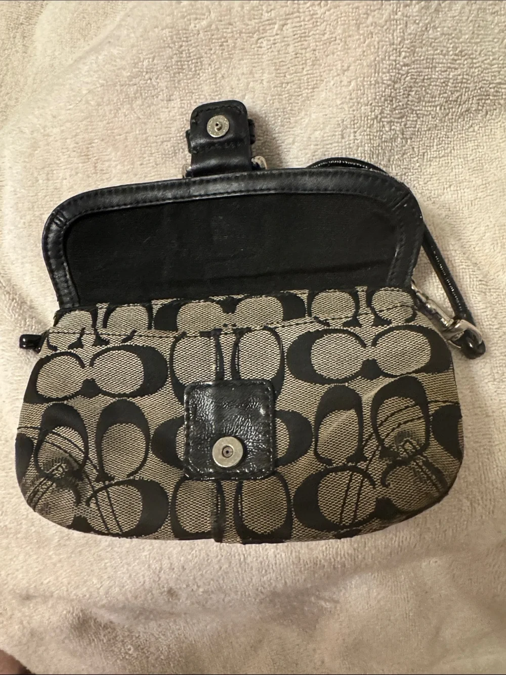 Coach Mini Shoulder Bag in Black and Gray Signature C Pattern